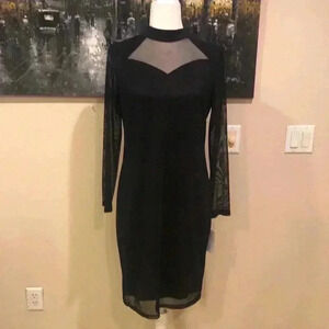 NWT En Focus Studio Mesh Long Sleeve Midi Dress w/Peephole Back-Size 12
